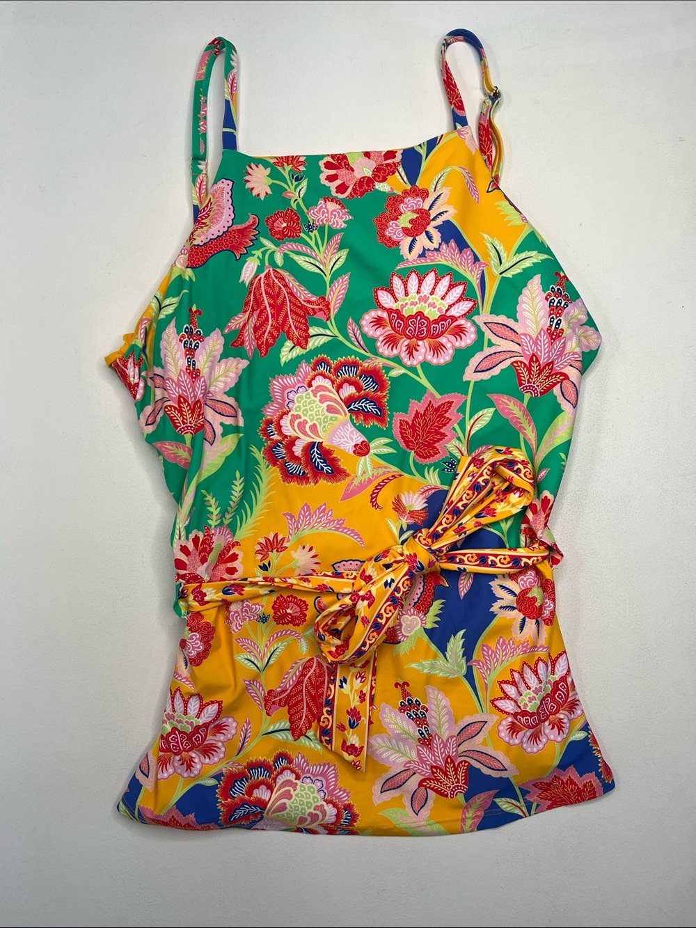 Antonio Melani Floral Jacobean Tie high neck Tankini Yellow green floral large